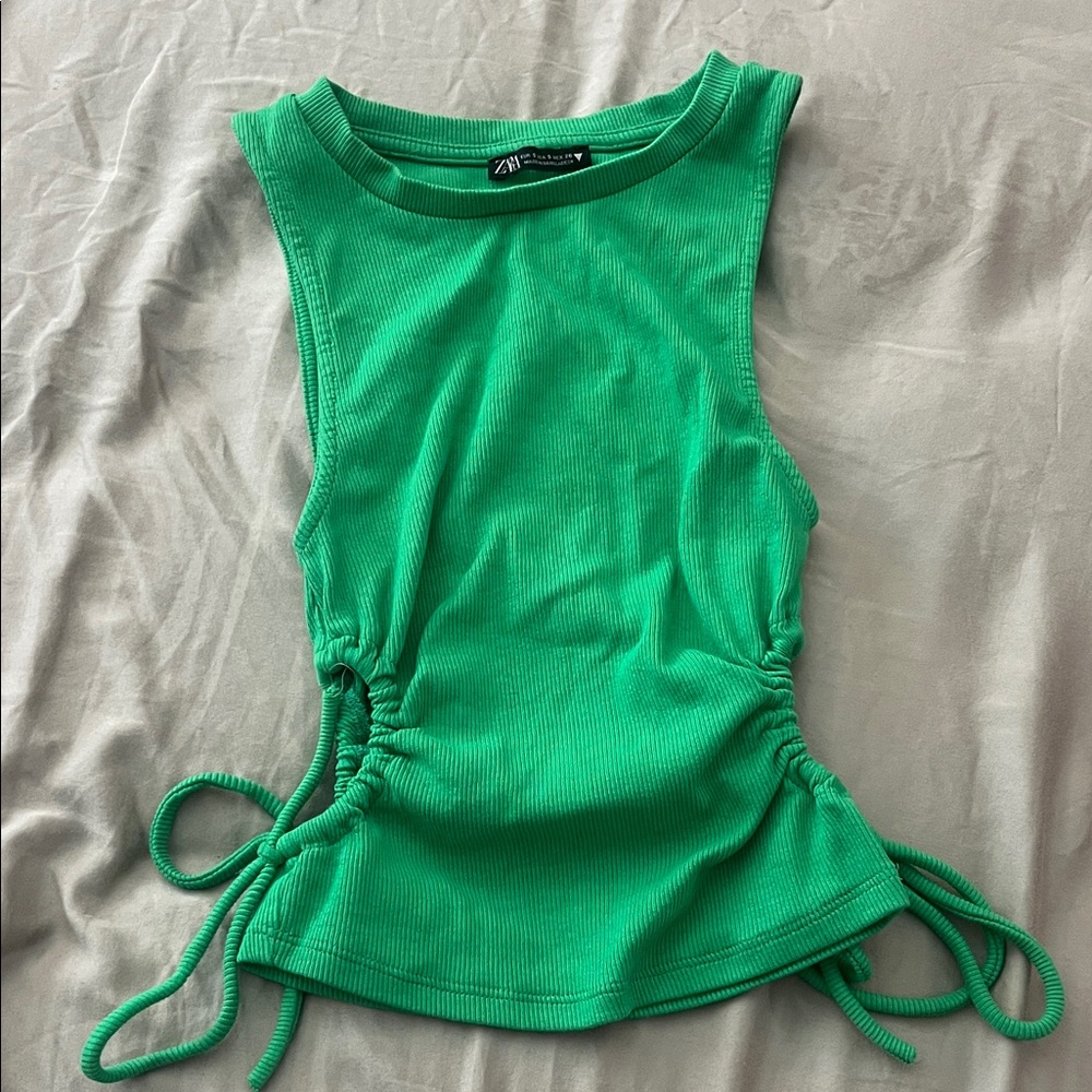 Zara Vibrant Green Ruched Tank Top